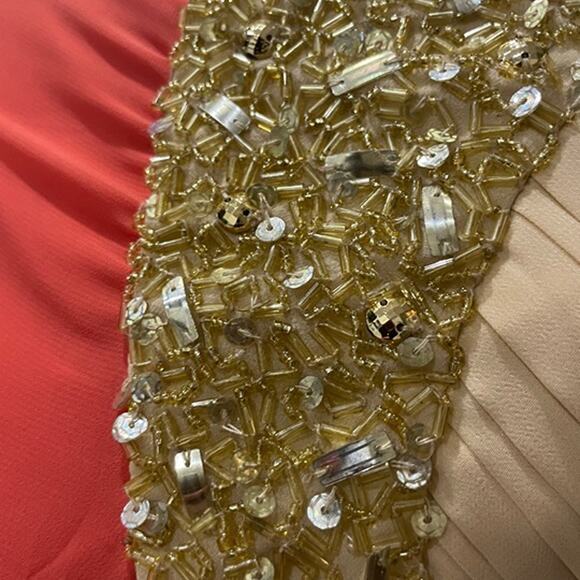 Little Mistress London Mini Dress Size 2 Coral/Gold Luxury Elegant sophisticated - Picture 10 of 12